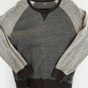 Uniqlo Sweater Mens XL Long‎ Sleeve Pullover Crew Neck Gray Color block